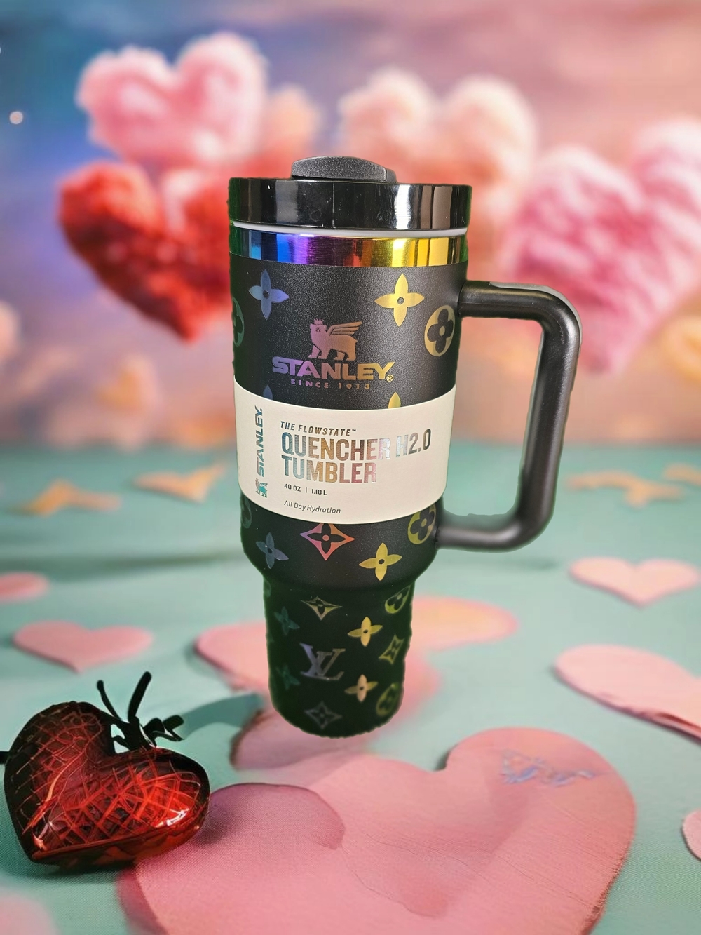 Stanley Quencher 40 oz Tumbler Mug - Black with Iridescent Accents Blue 💙 Mug